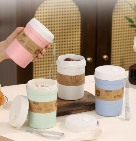 日式早餐杯带盖勺